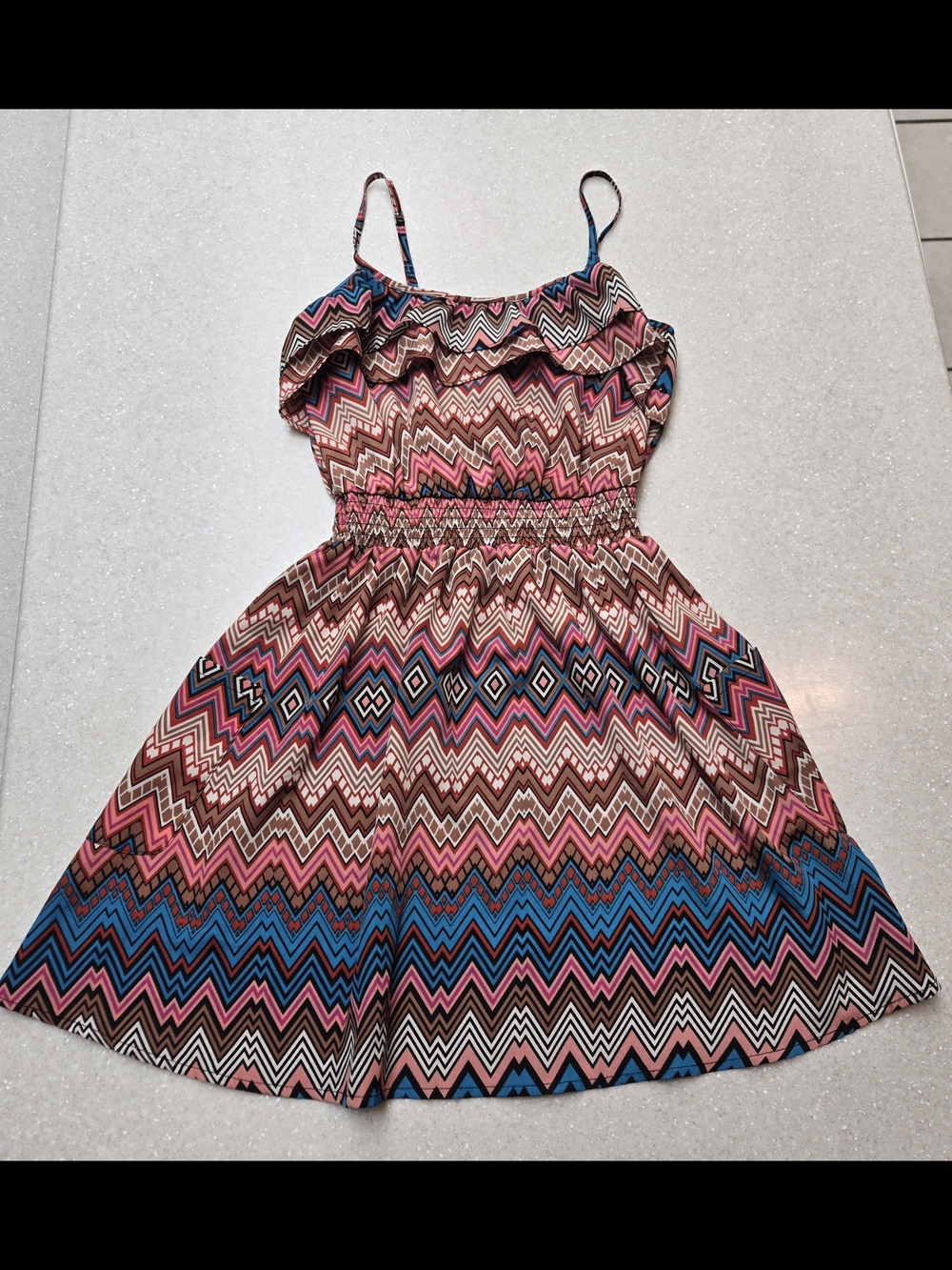 Xhilaration Brown Pink Blue Zigzag Print Tank Dress-XS